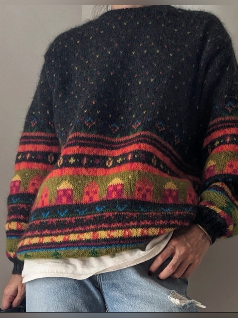 Vintage United Colors of Benetton Italy Mohair Fair Isle Sweater